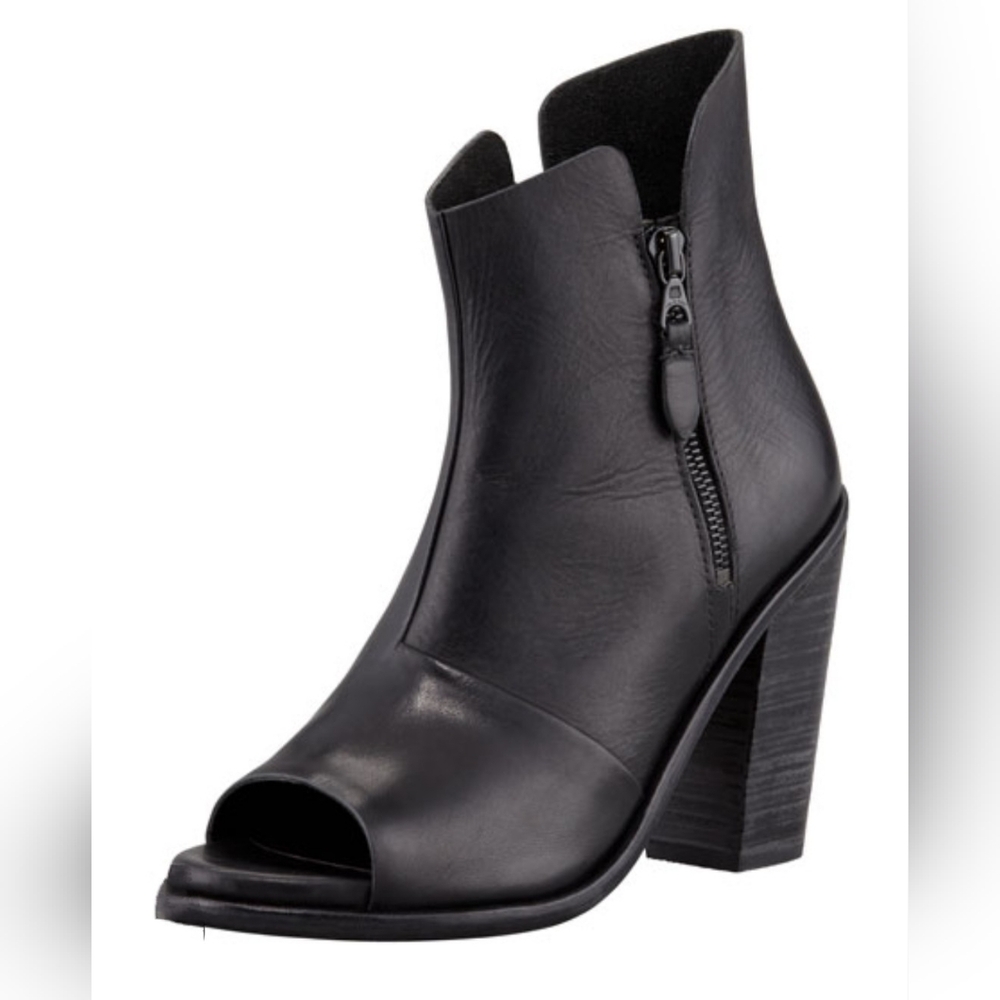 Rag & Bone Noelle Black Leather Peep Toe Booties Ankle Boots Heel Shoes Sz 7
